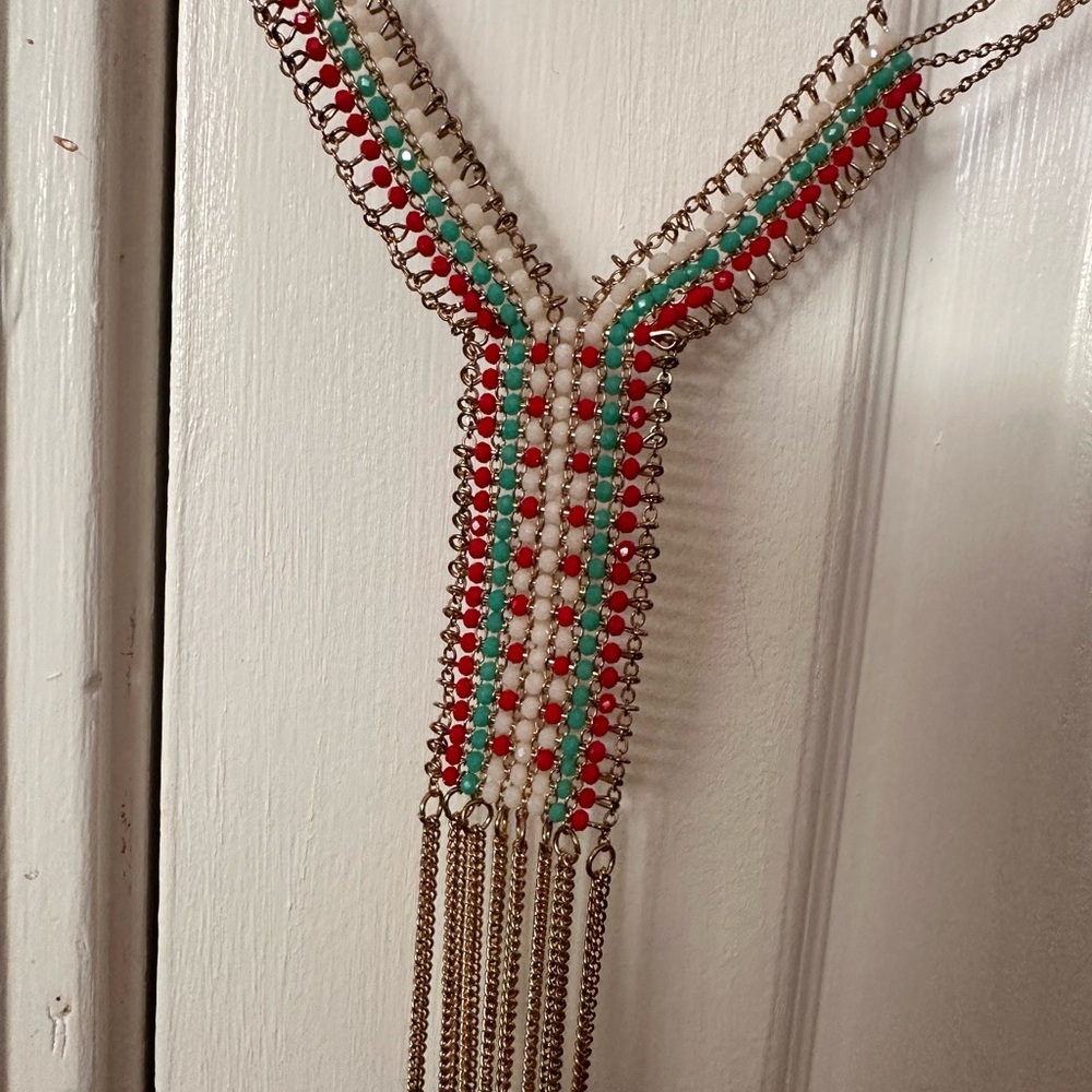 Beaded fringe loom necklace. Mojave, heritage, artisanal